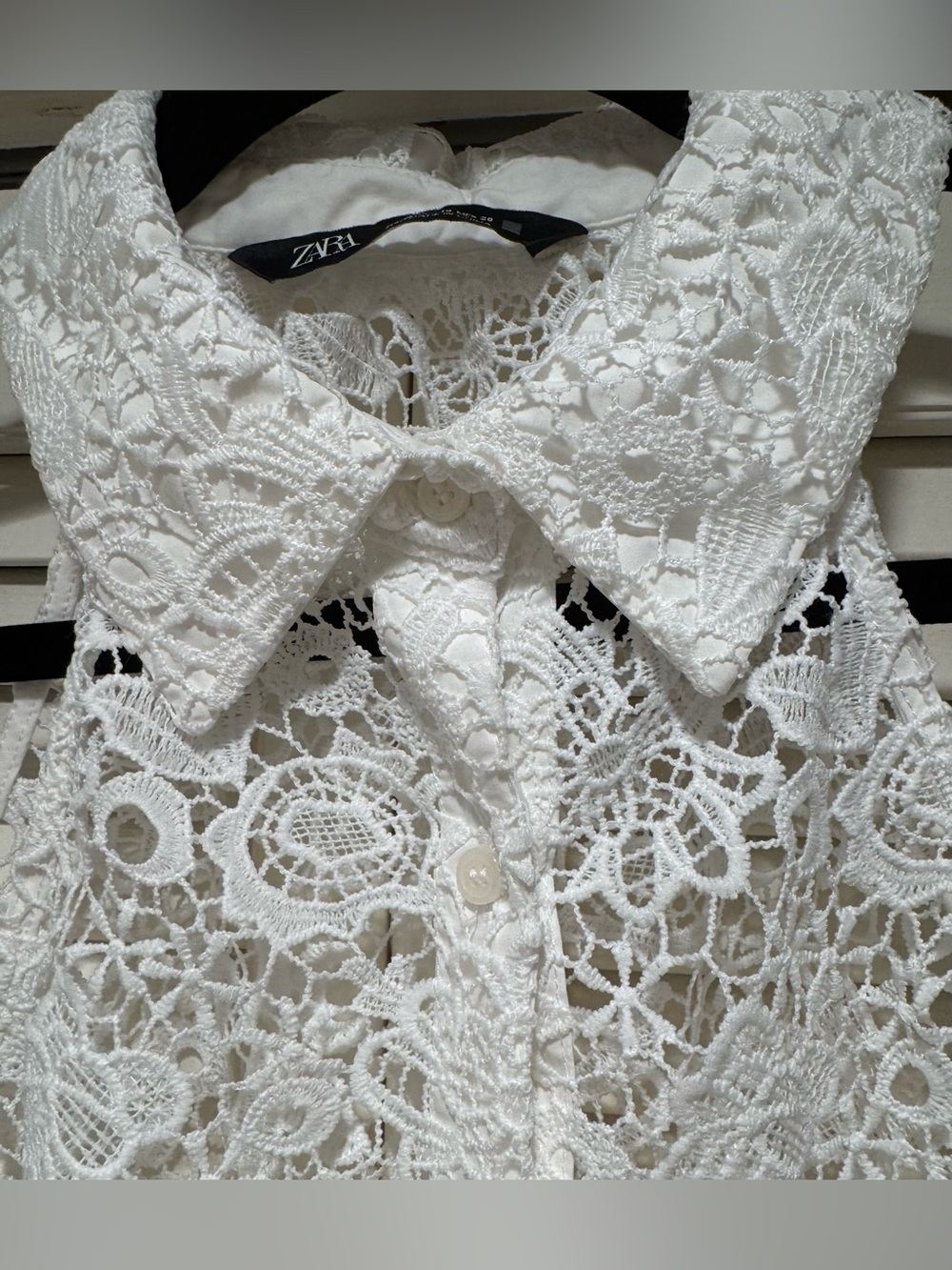 Zara Collared Crochet Top—Sz. M, Button Down, Halter Cut, Waist Length - Picture 7 of 13